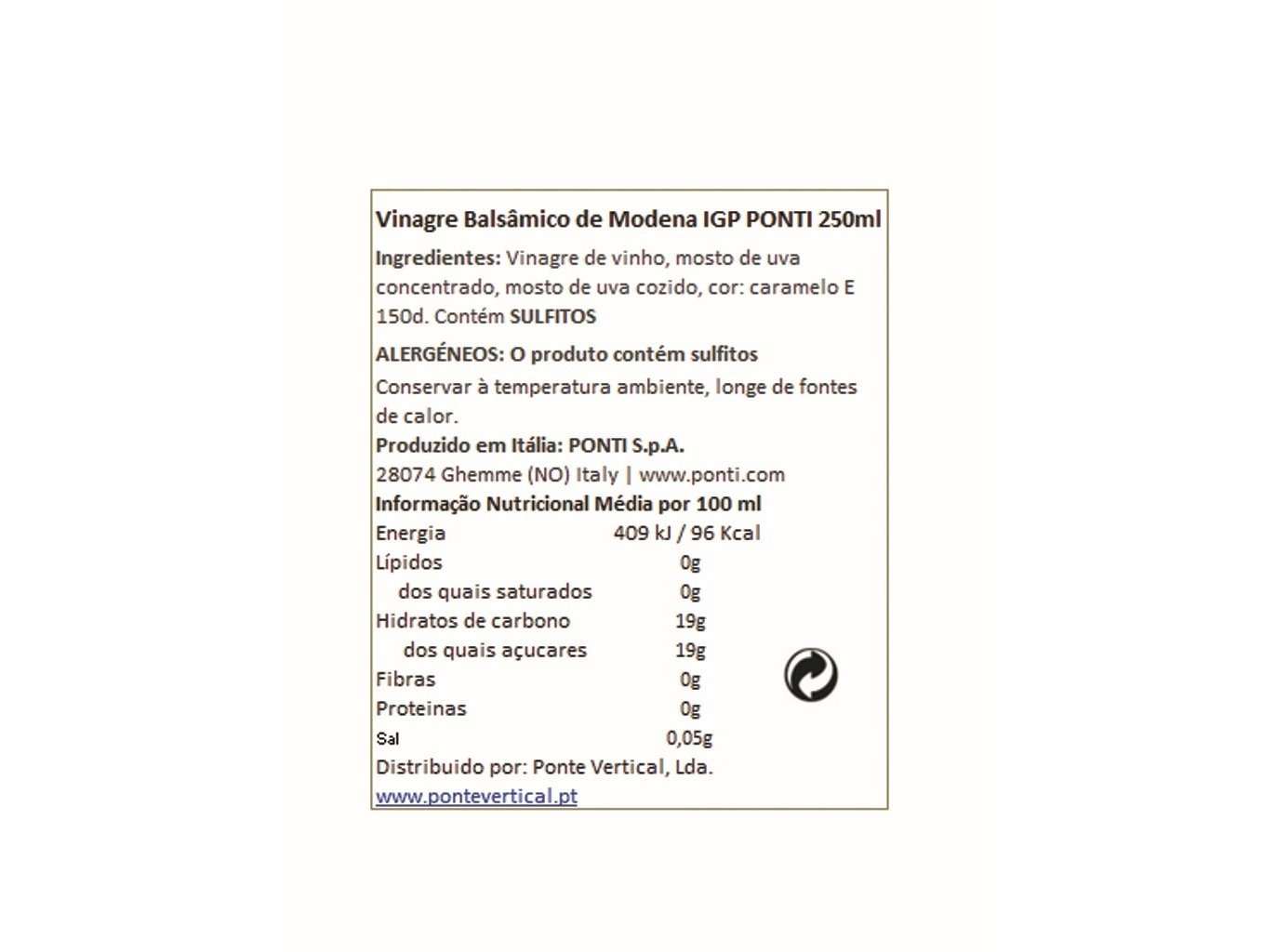 VINAGRE BALSÂMICO PONTI 250ML
