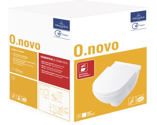 Villeroy & Boch wandclosetset O.novo, diepspoeltoilet met rand, glanzend wit met coating, inclusief toiletzitting 5660H1R1