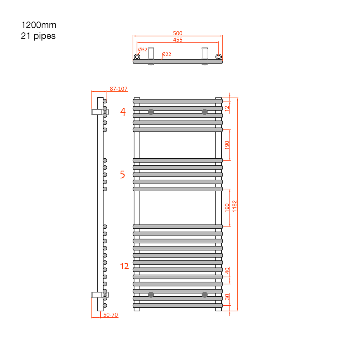 Sapho Deserto radiator chroom 50x120cm 489W