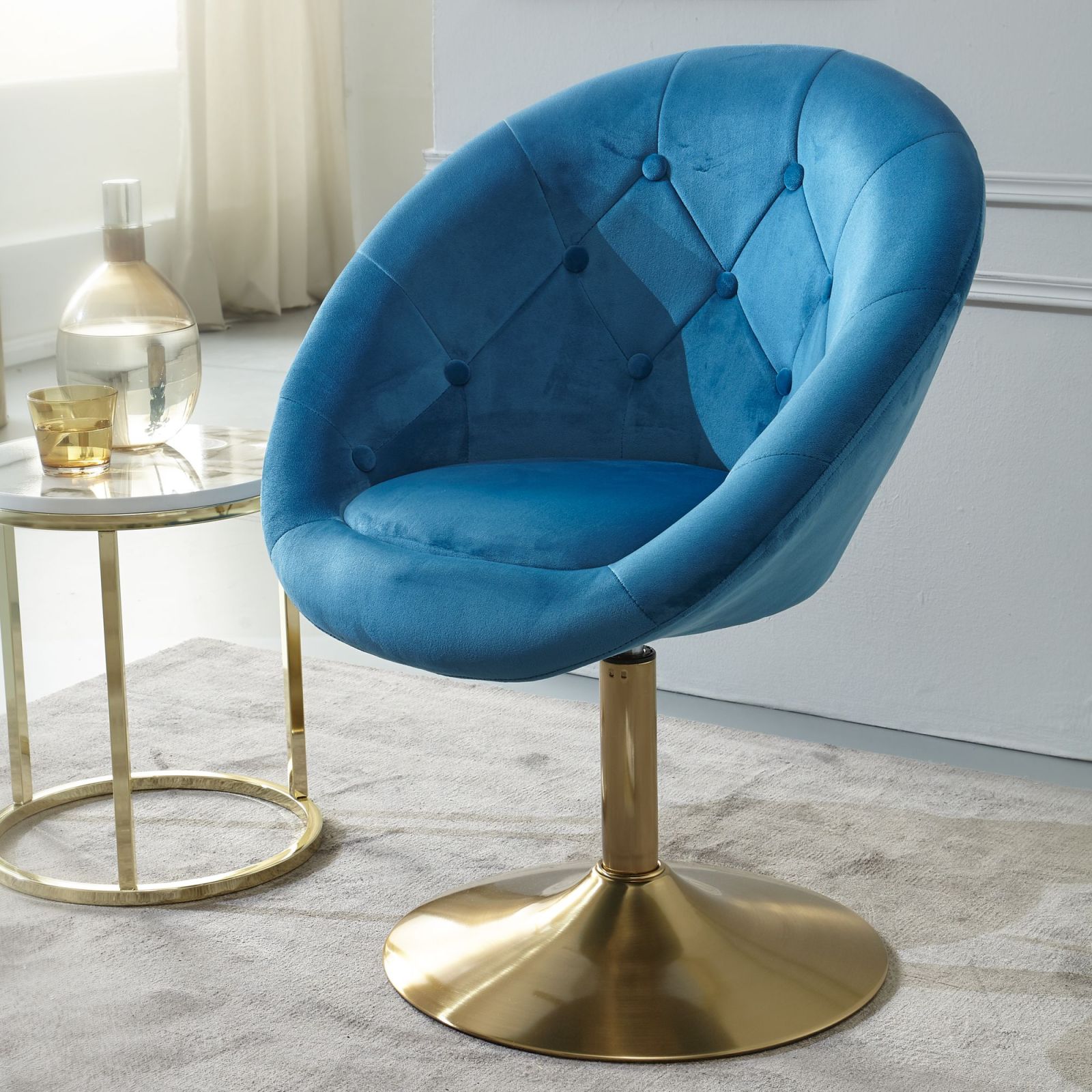 Loungesessel - blau-gold - Samt - höhenverstellbar