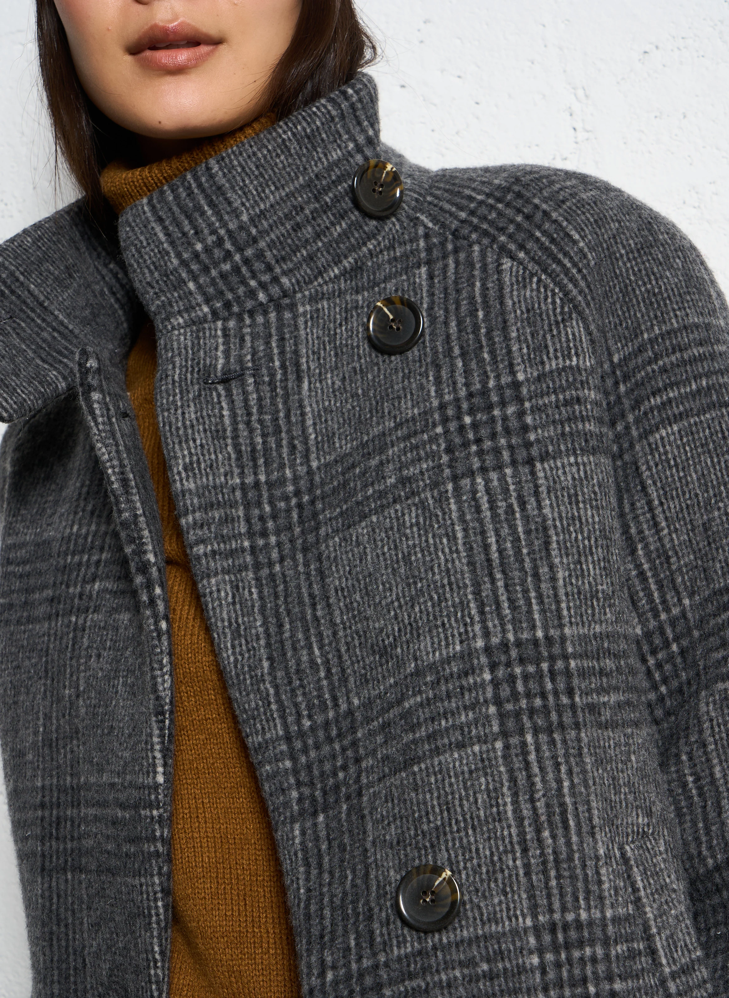 ANGE - Manteau col montant en laine mélangée | Gris