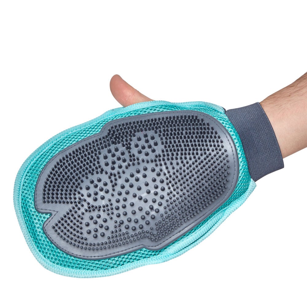 Gant de brossage bleu attrape poils