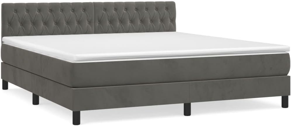 Boxspringbett mit Matratze Dunkelgrau 180x200 cm SamtKnopfheftung Design