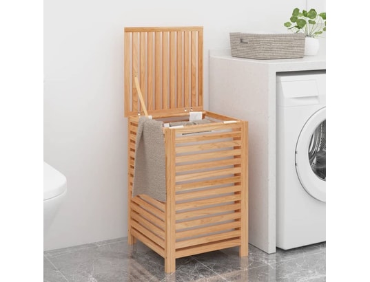 VIDAXL - Panier à linge 45x45x65 cm bois massif de noyer