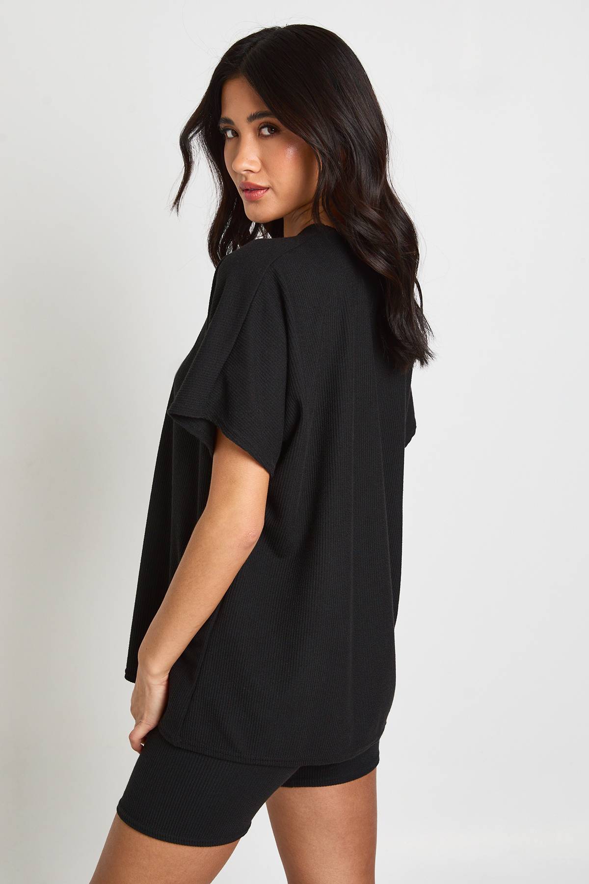 boohoo Ensemble Court Évasé Et Haut Côtelé Bicolore