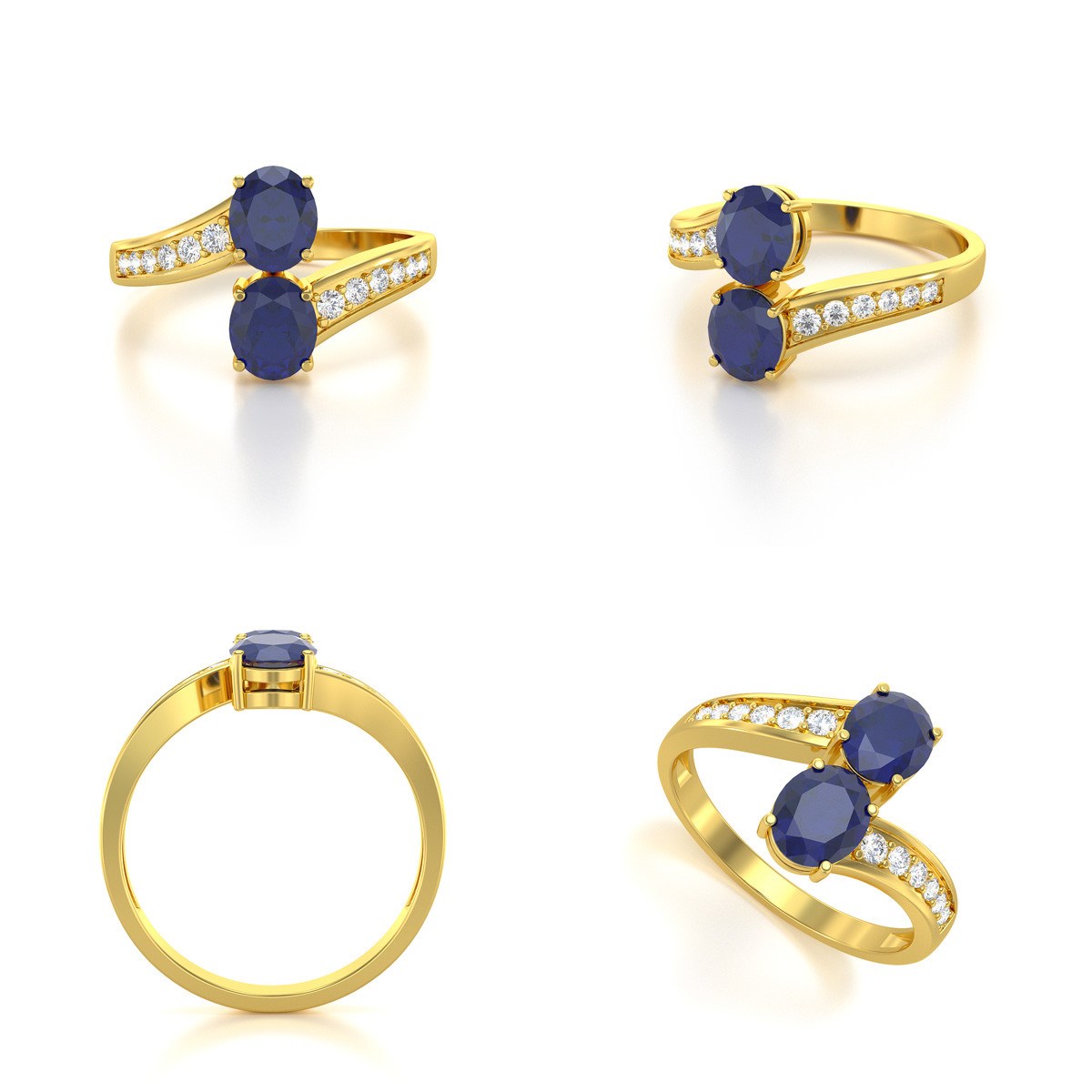 Bague ADEN Or 585 jaune Saphir et diamants 2.546grs
