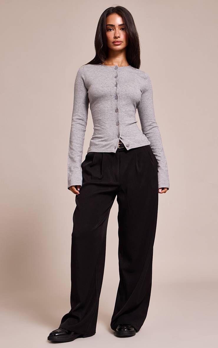 Gris Chiné Cardigan Petite En Maille Fine À Boutons