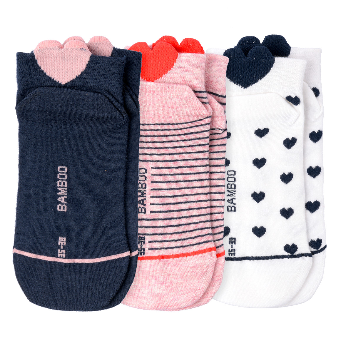 3 Paar Damen Sneaker-Socken mit Viskose rosa / weiss / dunkelblau