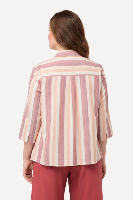 Bluse, Streifen, Saumknoten, Hemdkragen, 3/4-Arm