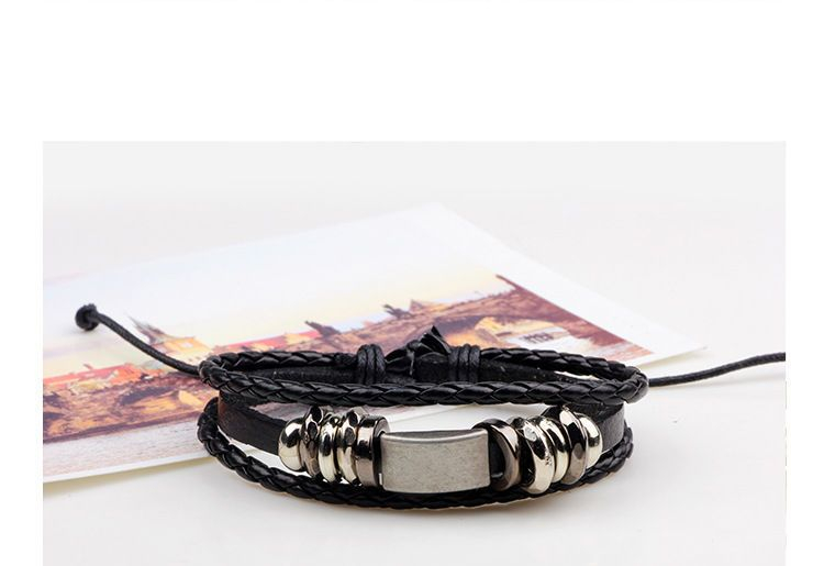 KINNO - Set van 6: Armband van imitatieleer met waxkoord (verschillende ontwerpen)