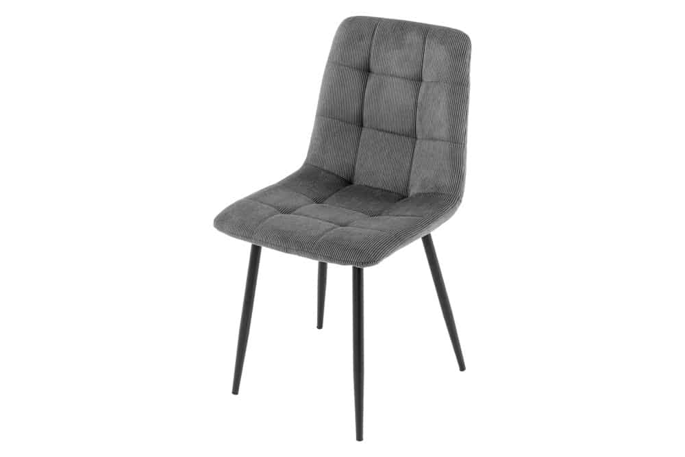 Moderner Design Stuhl TRES CHIC grau Cord schwarze Metallbeine Esszimmer
