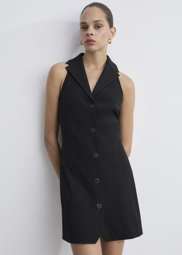 MANGO Short dress with lapel Black
