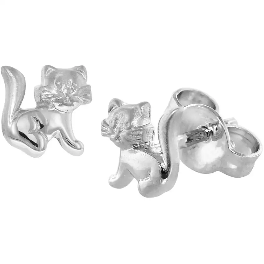 trendor Kinder-Ohrringe 925 Silber Ohrstecker Katze silver