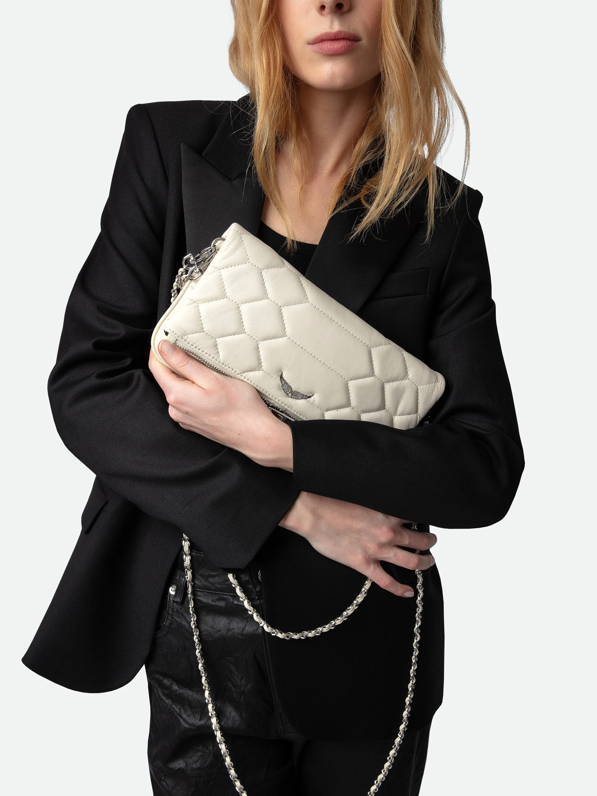 ROCK XL - Pochette en cuir matelassé | Blanc