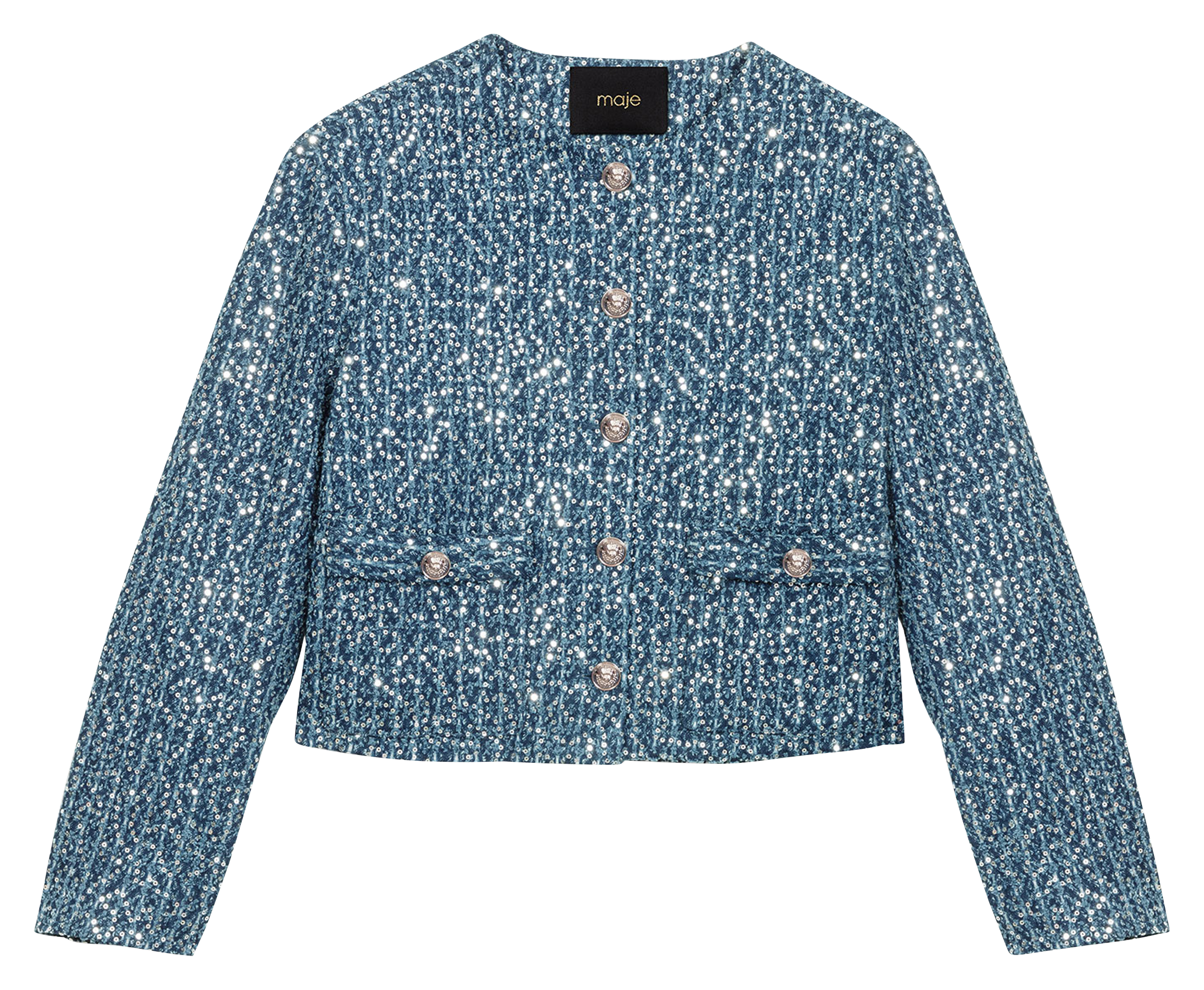 Veste courte effet tweed à sequins | Bleu