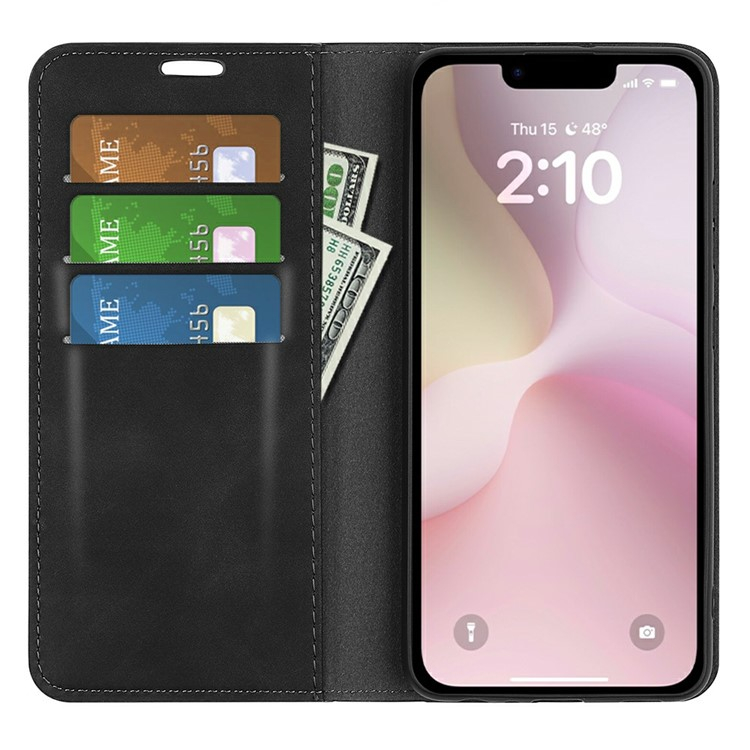iPhone 16e Leder Tasche Flip Cover mit Kartenfächer - Schwarz