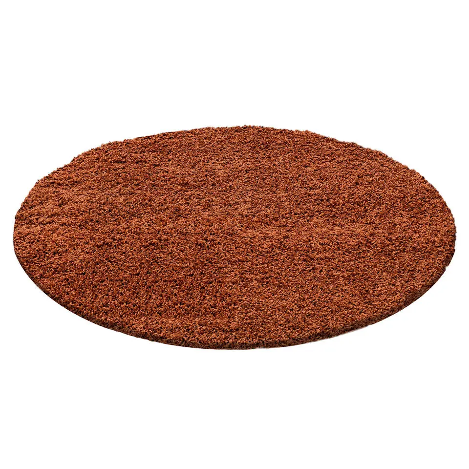 Basic Rond Shaggy vloerkleed Terra / Oranje Hoogpolig - 160 CM ROND