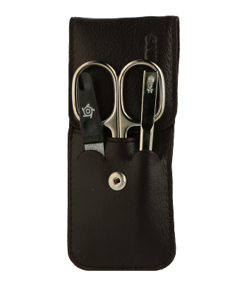 Pfeilring Manicure-Sets Taschen-Etui, Nappaleder, braun, vernickelte Instrumente 3-teilig