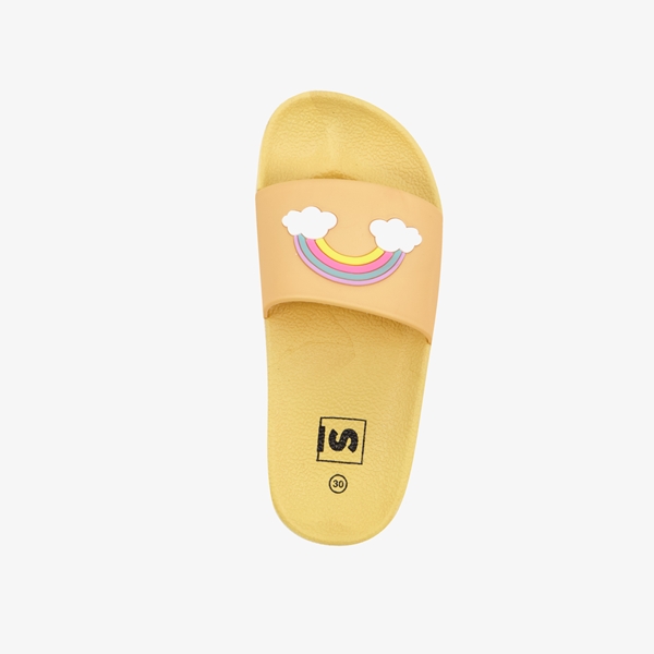 Kinder badslippers geel met regenboog
