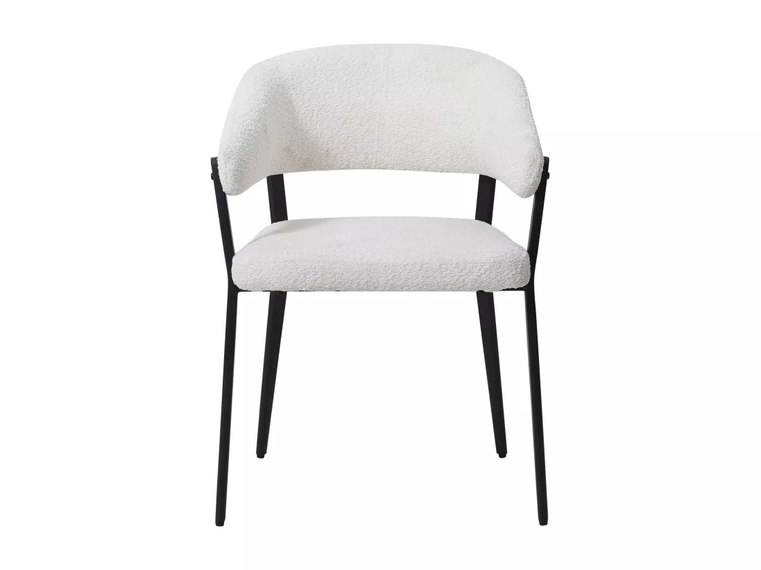 Lot de 6 chaises avec accoudoirs en tissu bouclette et métal noir - Blanc - AVRELA