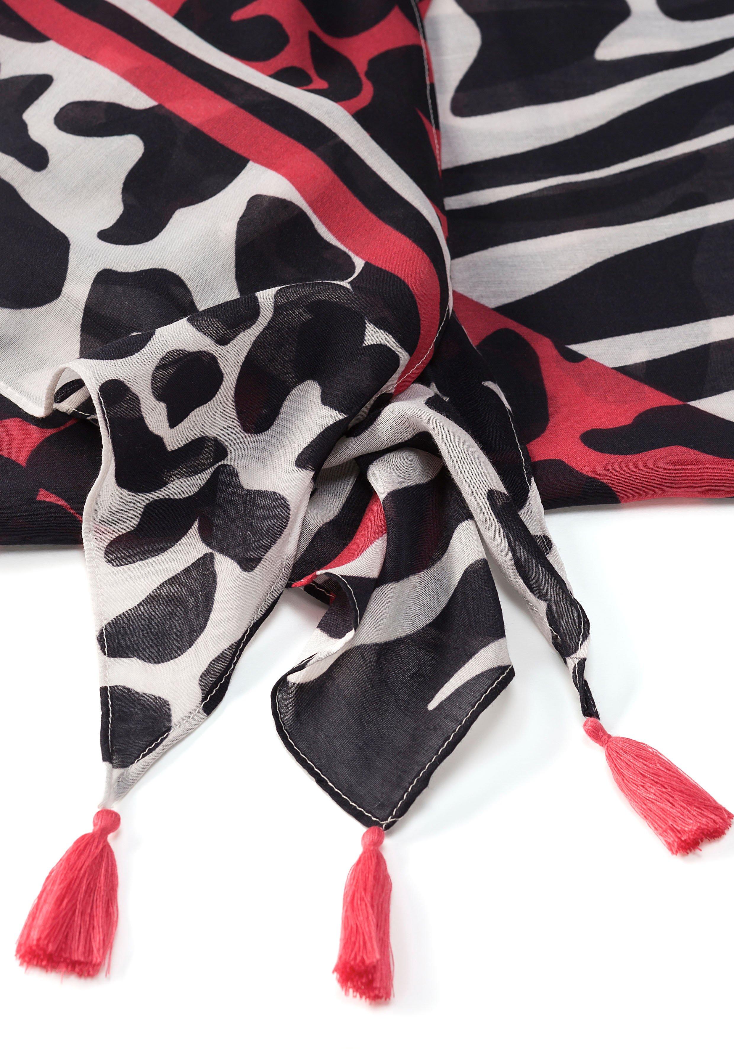 Dreieckstuch im Animalprint, mit Tasseln