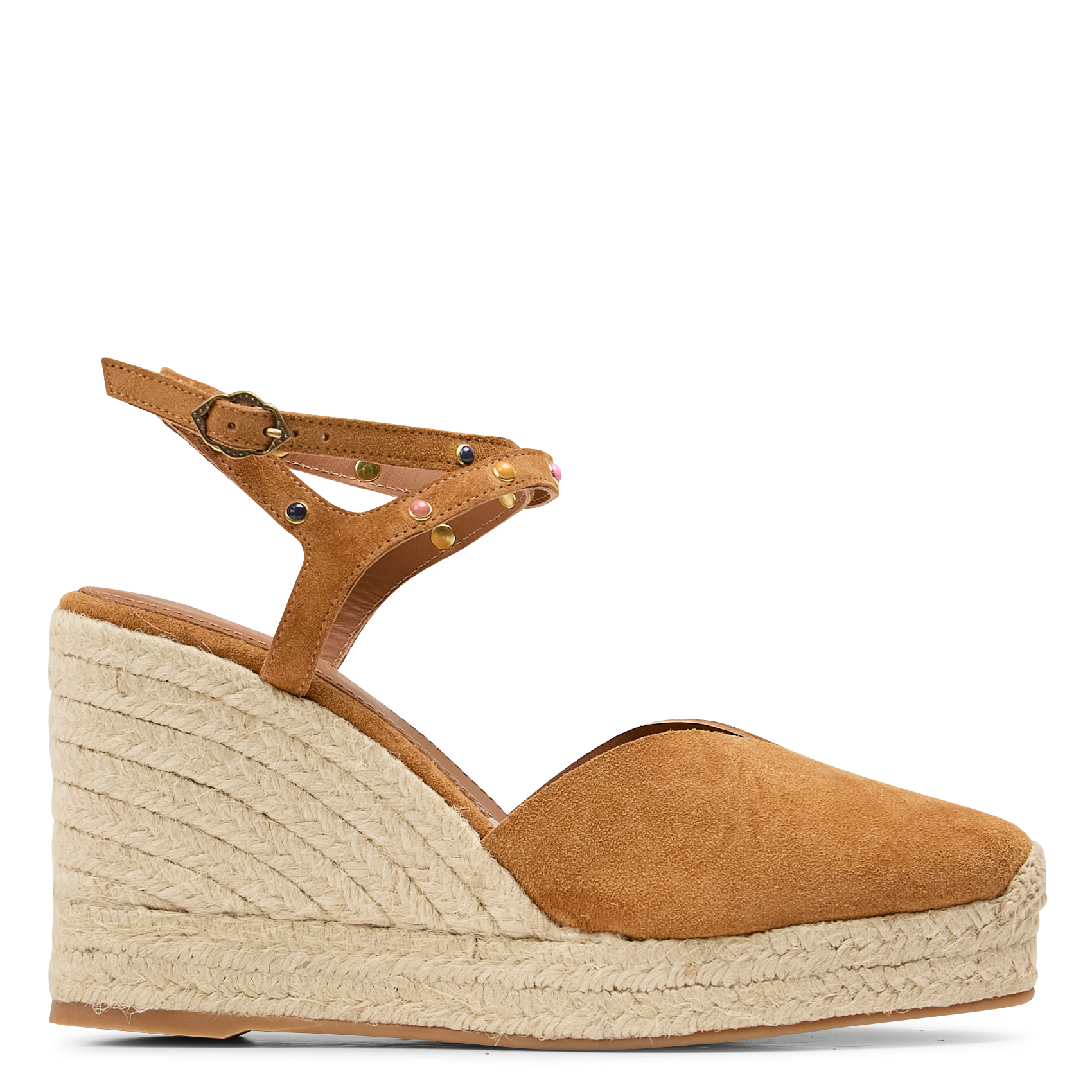 CAYOS - Espadrilles compensées en cuir velours | Marron