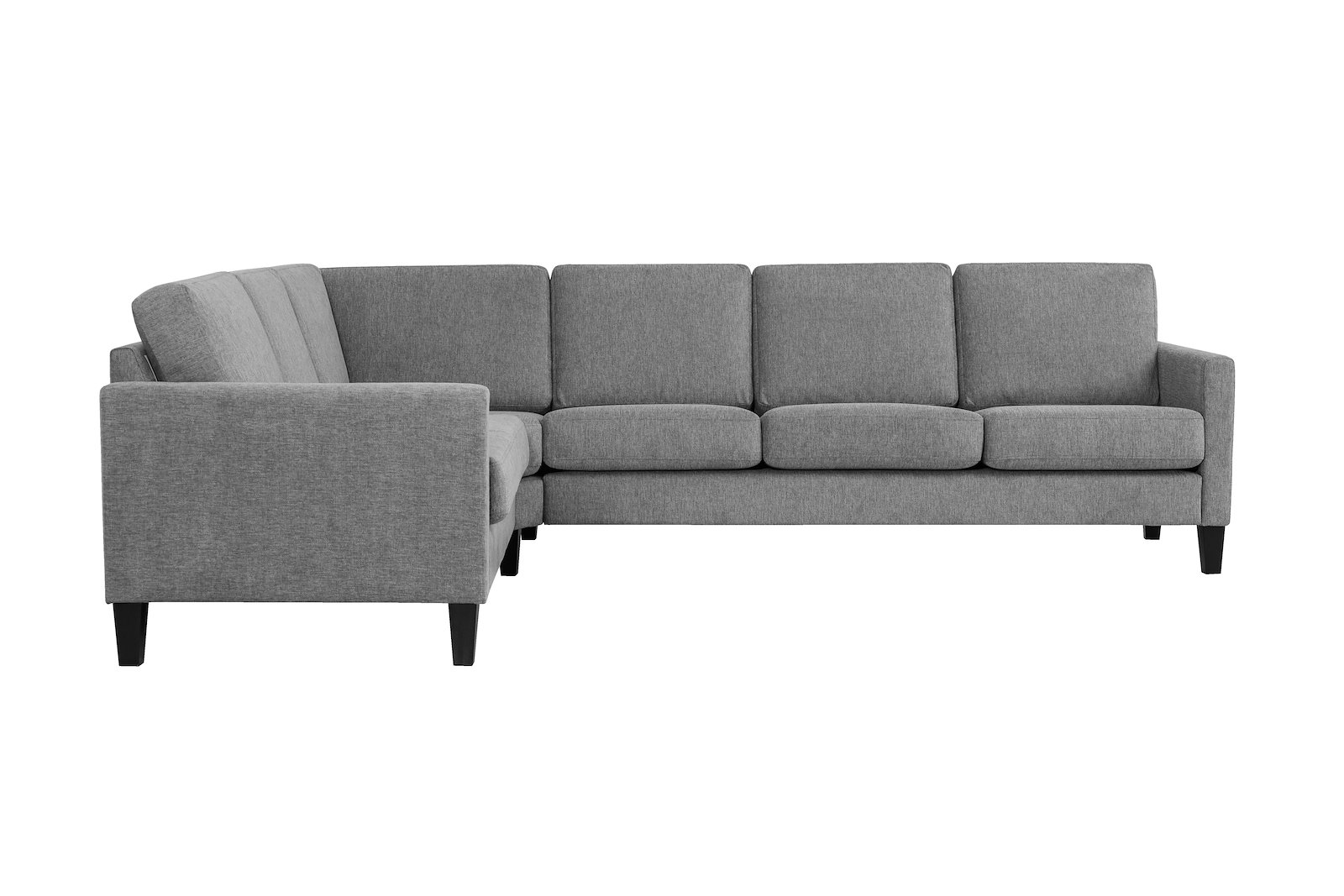Hedda hjørnesofa 23 Tekstil Brego 3 Grey med sorte ben (nr. 6) og 9cm arm (C).