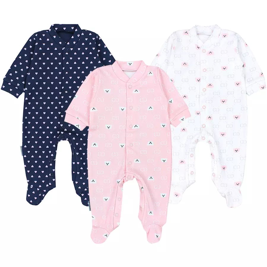 TupTam Baby Mädchen Schlafstrampler mit Fuß 3er Pack rosa Modell 1