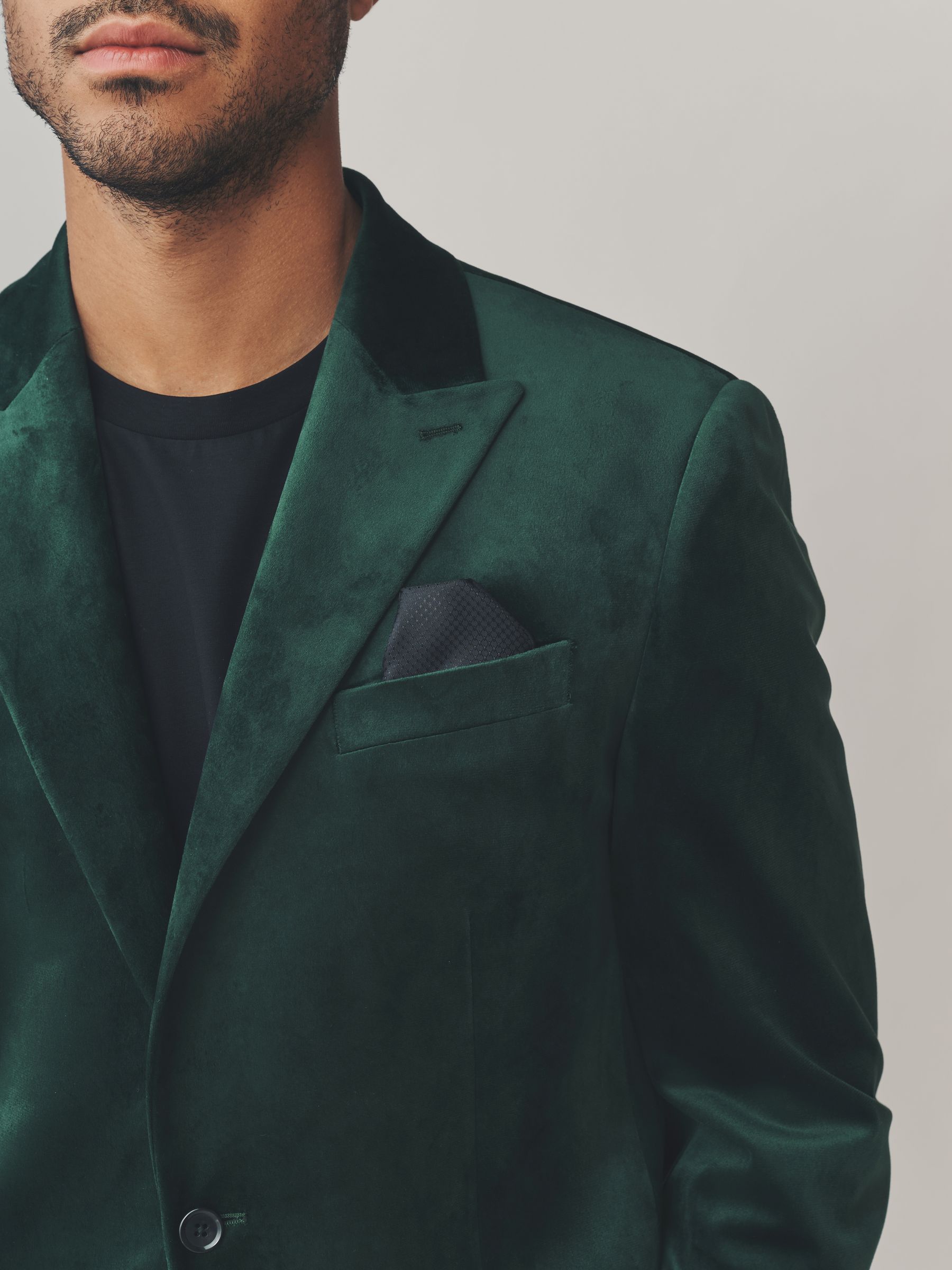 Donkergroen - Normale Pasvorm - Velvet blazer met zelfrevers