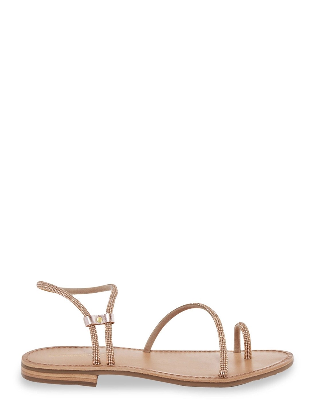 Les tropeziennes par M.Belarbi Sandales Plates Hodaxa Cuir Rose Gold Strass
