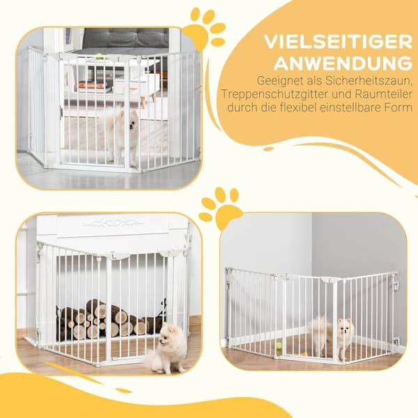 Sperreport For Hunder, Beskyttelsesgrind, Hundeport, Dørvakt, 3 Elementer Inkludert Sikkerhetsdør, Metall, Plast, Hvit, 180 X 3 X 74,5 Cm