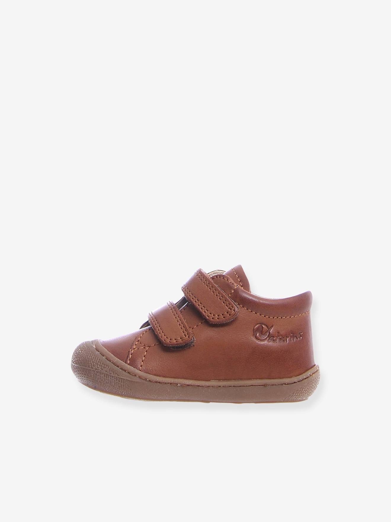 Sapatinhos de bebê com fecho de velcro Cocoon NATURINO® First Steps Marrom Claro Liso