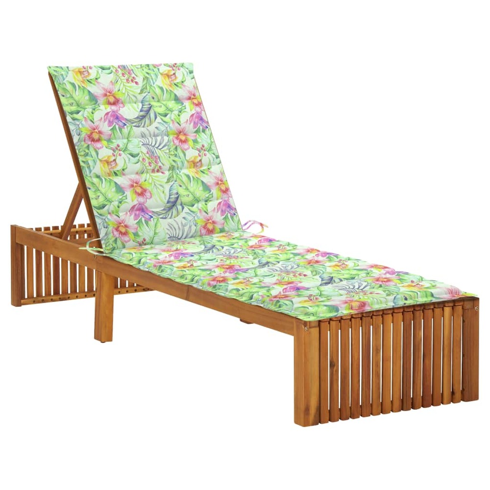 Transat chaise longue bain de soleil lit de jardin terrasse meuble d'extérieur avec coussin bois d'acacia solide