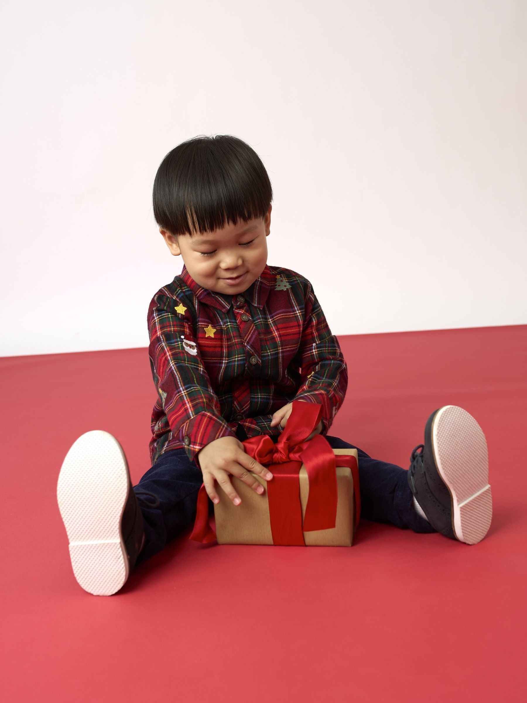 JoJo Maman Bébé geborduurd Ruit Kerstmis overhemd