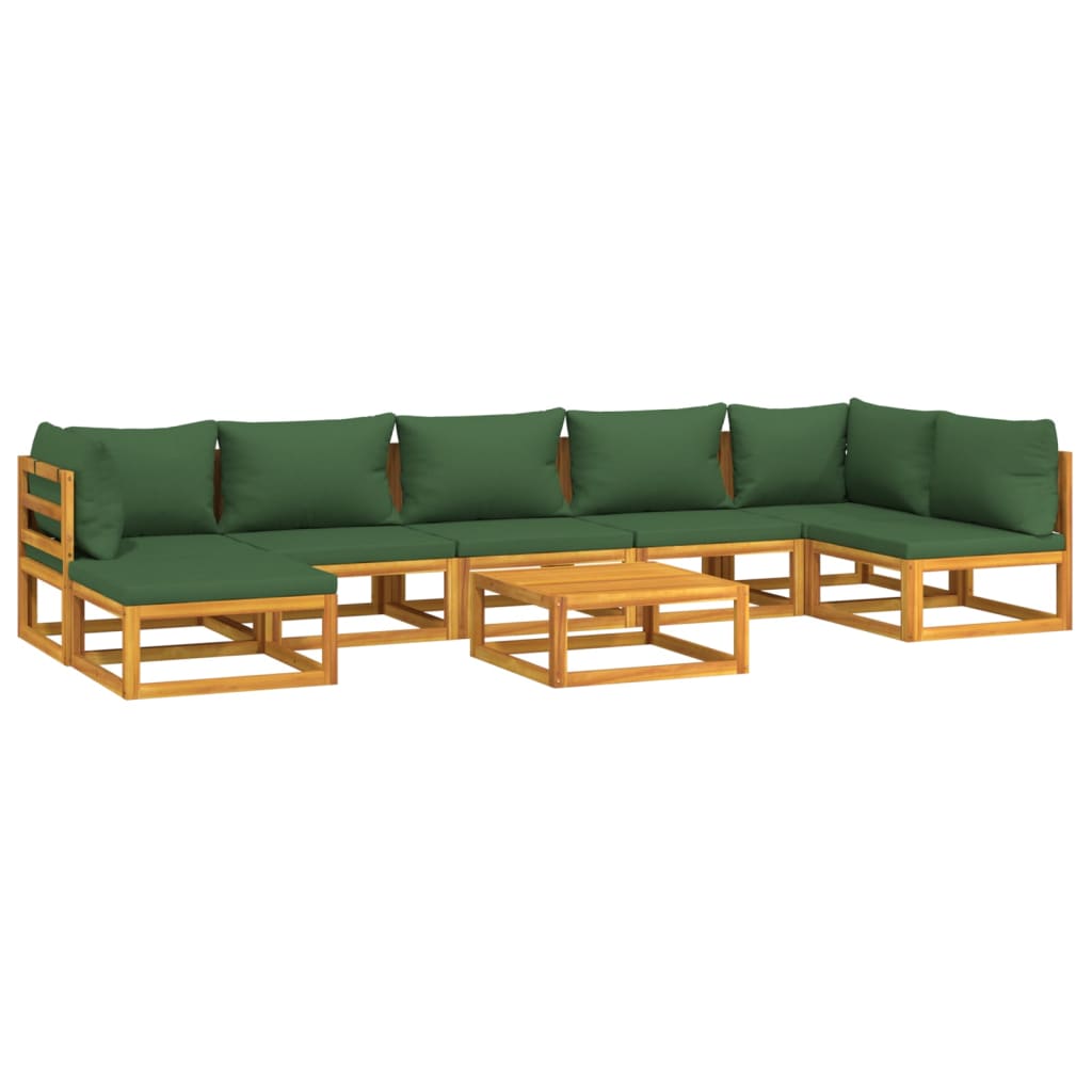 Salon de jardin meuble d'extérieur ensemble de mobilier 8 pièces avec coussins vert bois massif