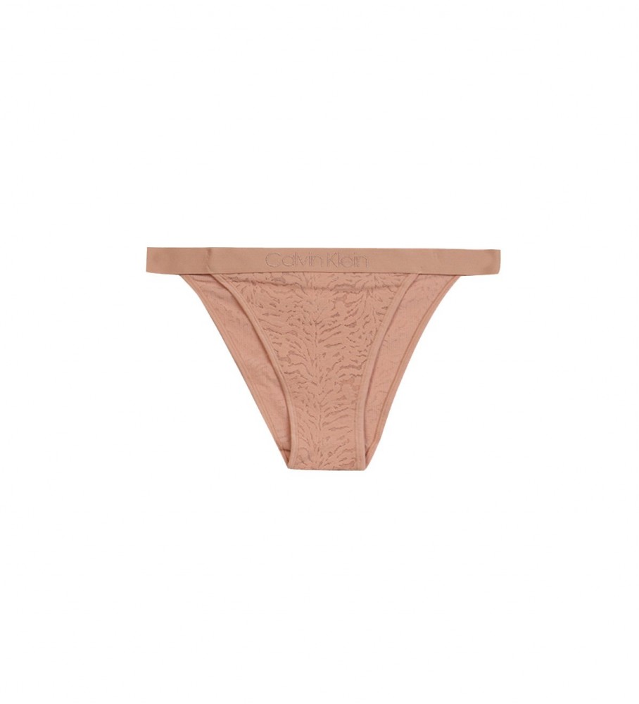 Calcinha fio dental rosa de renda alta Calvin Klein