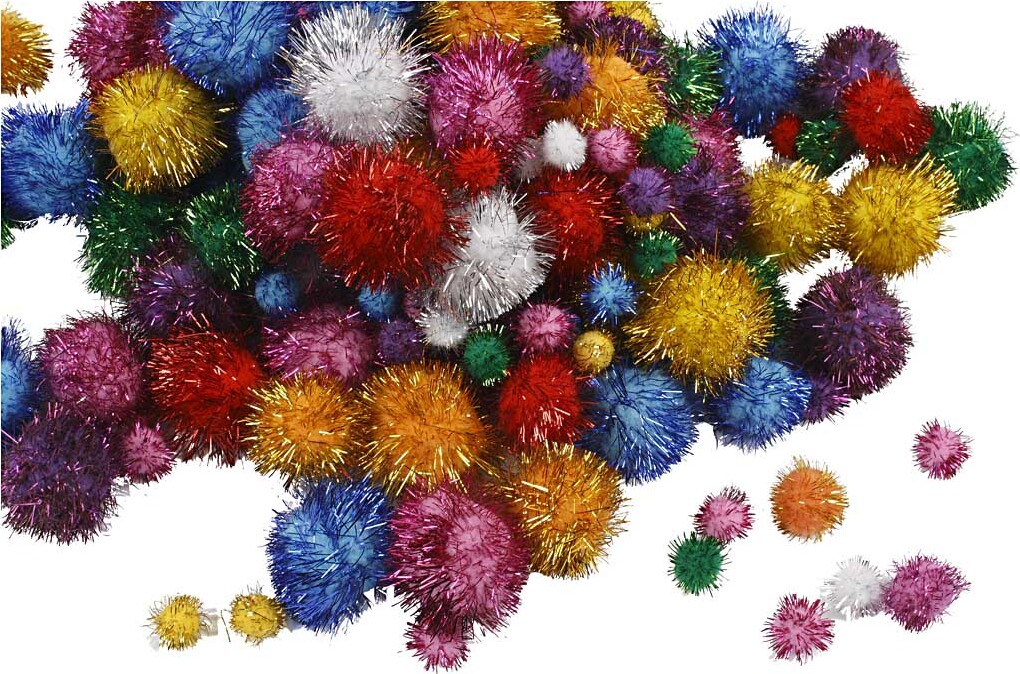 Pomponer - Ø 15-40 MM - Glitter - Stærke Farver - 300 G