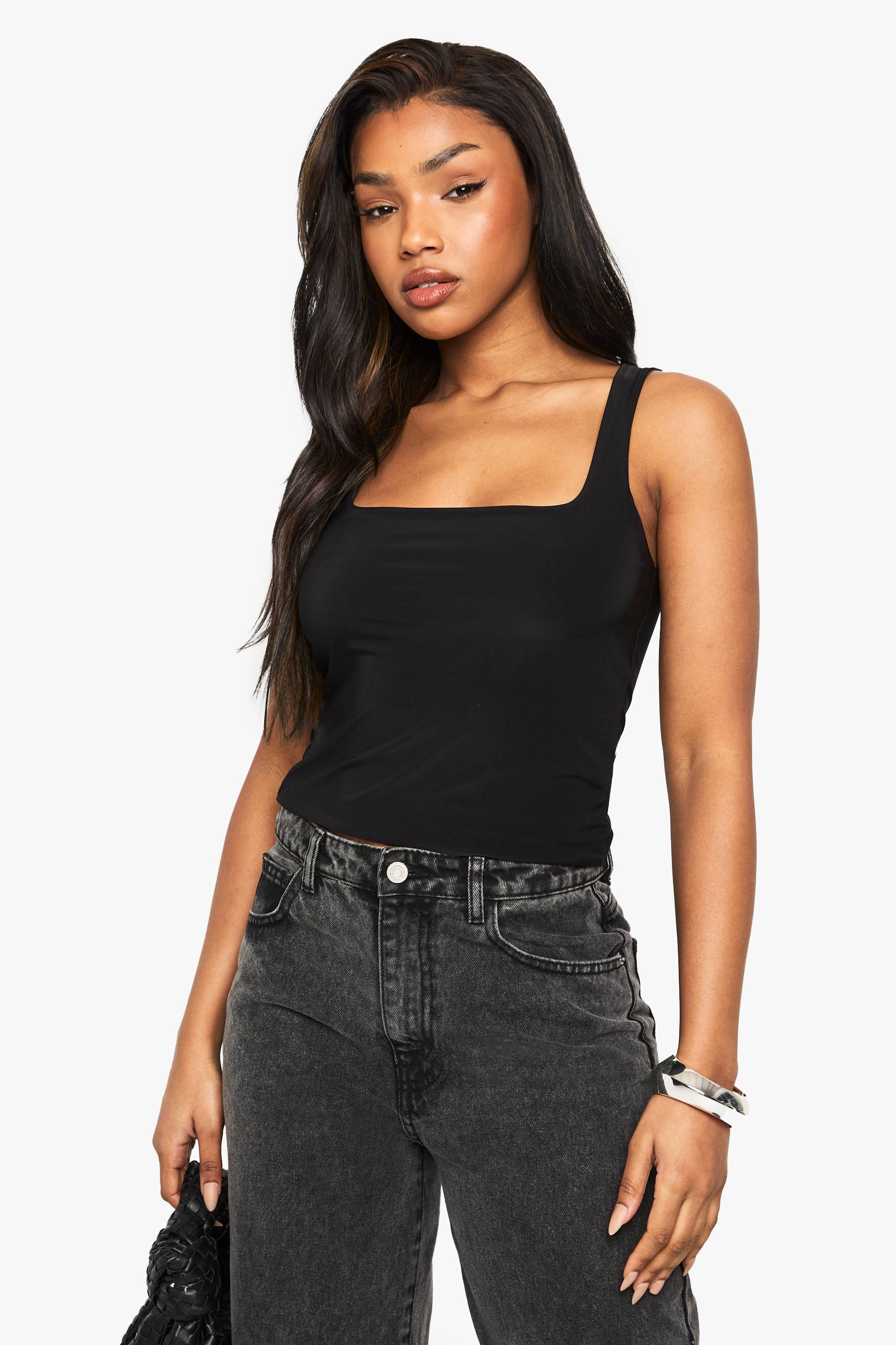 boohoo Débardeur à double couche Slinky à encolure carrée