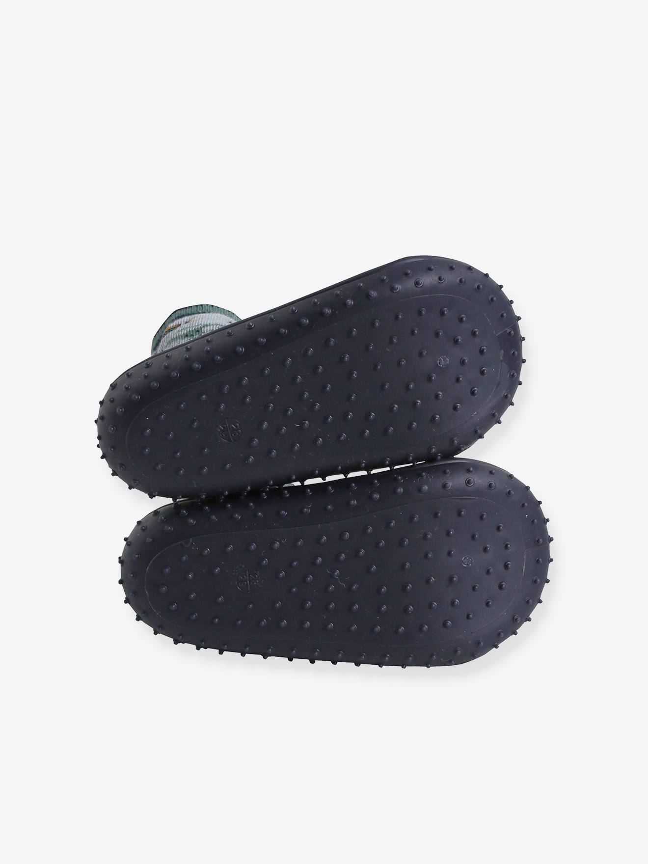 Pantufas infantis tipo meia, antiderrapantes, na cor cinza mesclado.
