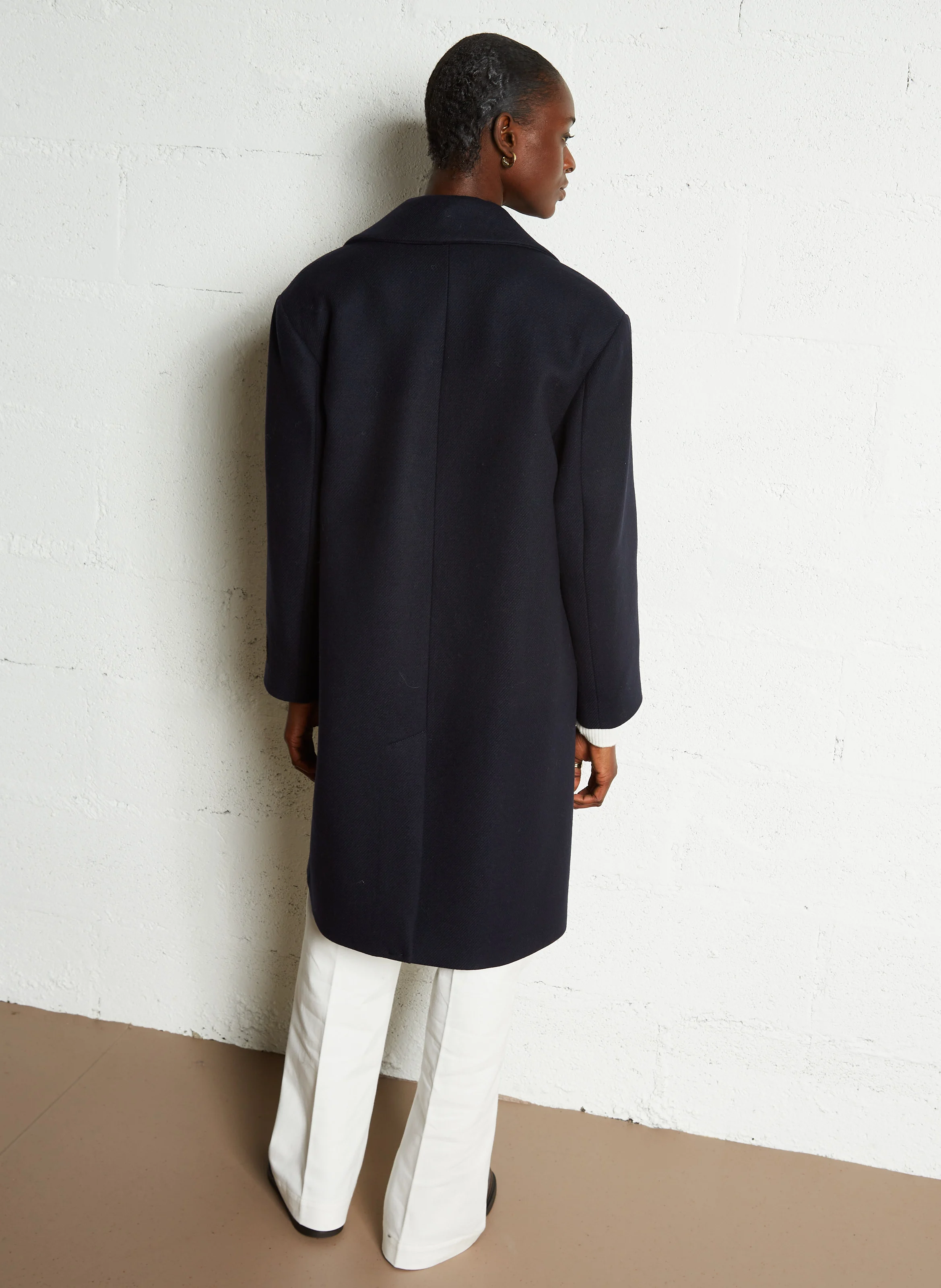 NICKY - Manteau long col tailleur en laine mélangée | Bleu