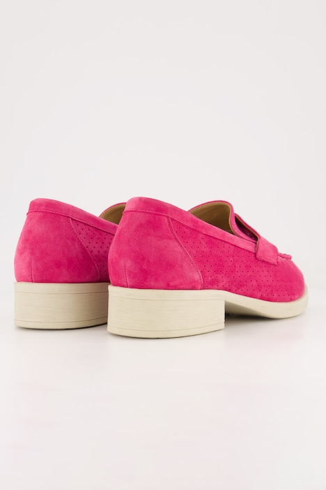Leder-Loafer, Veloursleder, Textilfutter, Blockabsatz