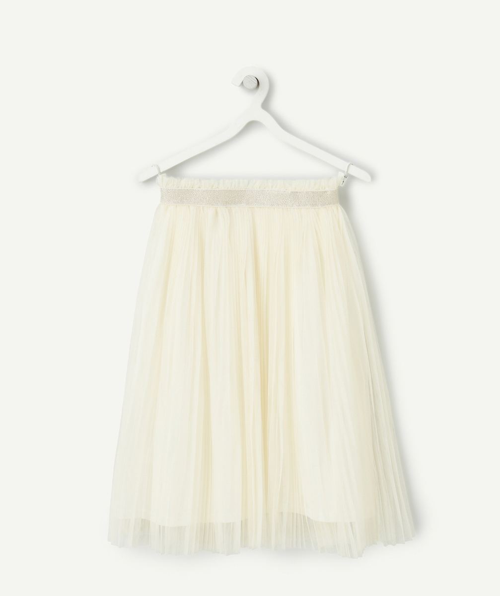 JUPE PLISSÉE FILLE EN TULLE ÉCRU AVEC ÉLASTIQUE PAILLETÉ