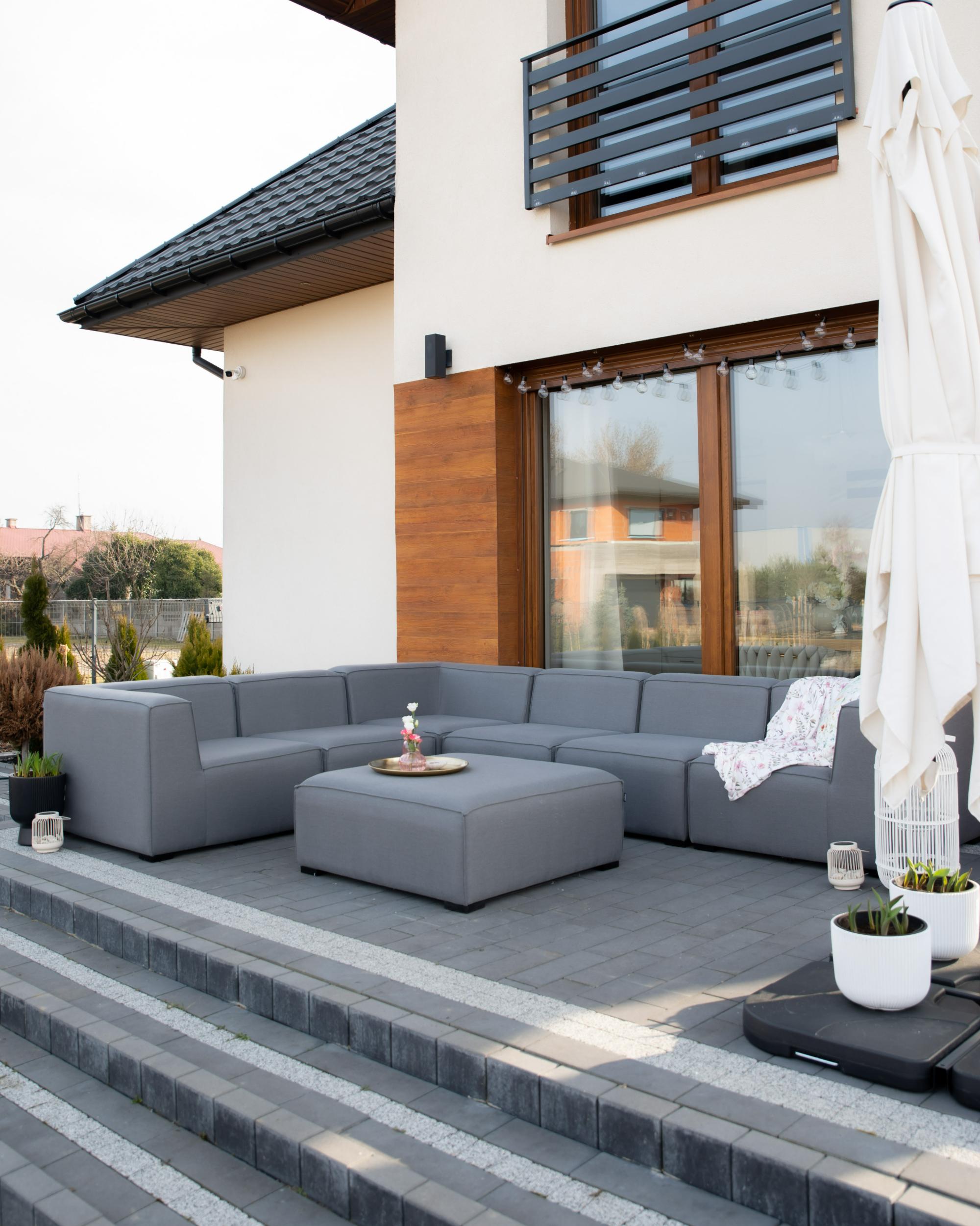 Tuin hoekbank met ottomaan 7-zits AREZZO rechtszijdig modulair Grijs