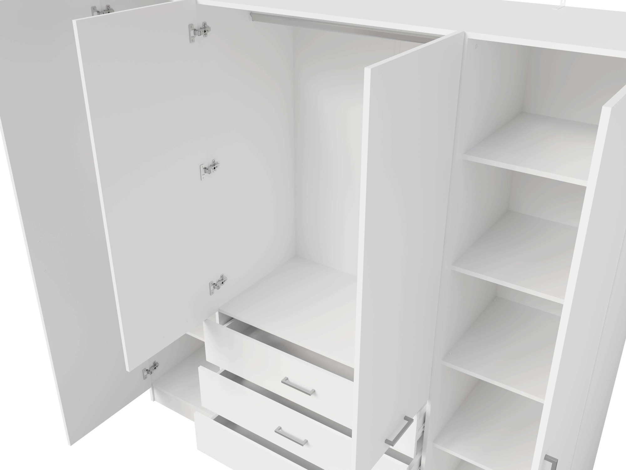 Home affaire Kleiderschrank »KOS Garderobe mit 3 Schubladen, Kleiderstange, 8 Einlegeböden, Spiegel« Wäscheschrank mit 4 Drehtüren, silber Griffen, Masse B/H/T 200/200/58cm