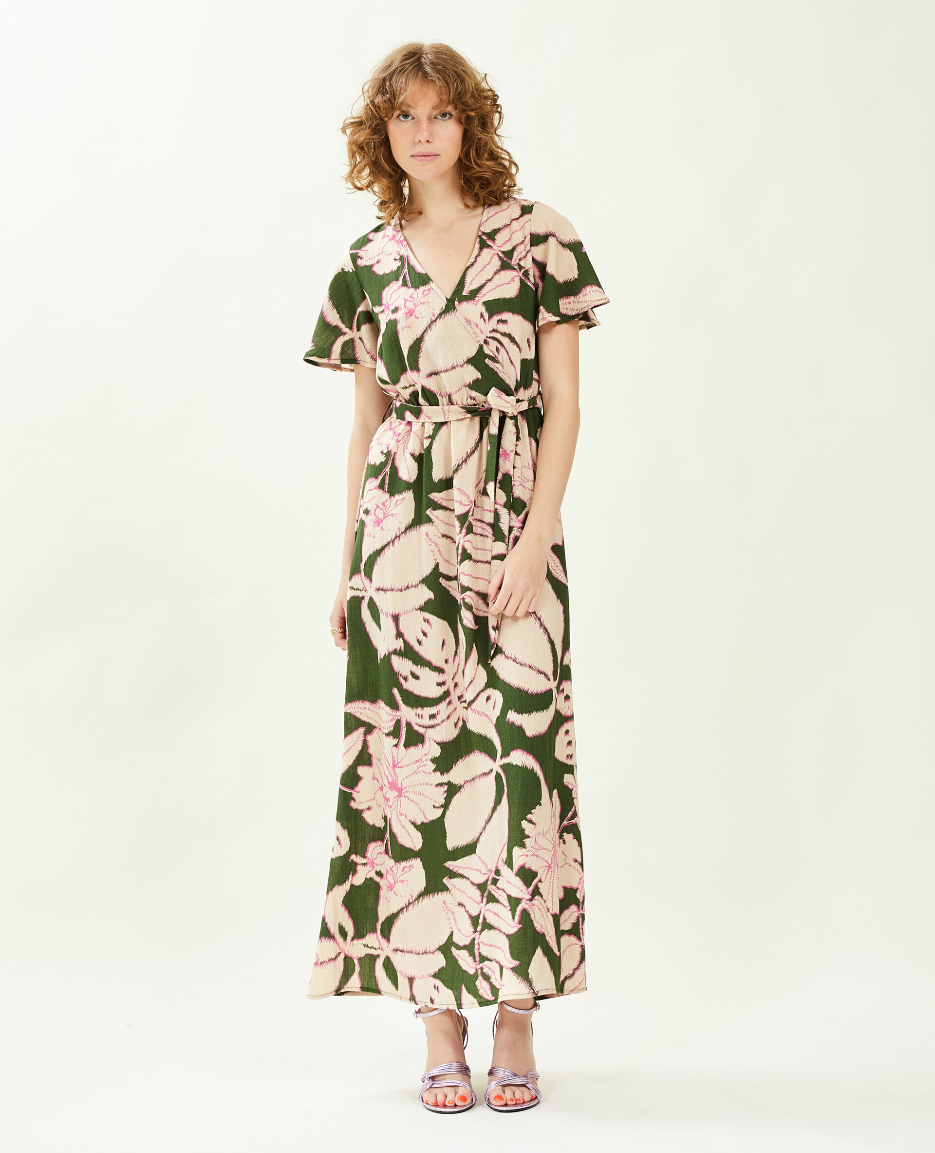 Robe longue encolure croisée - Vert