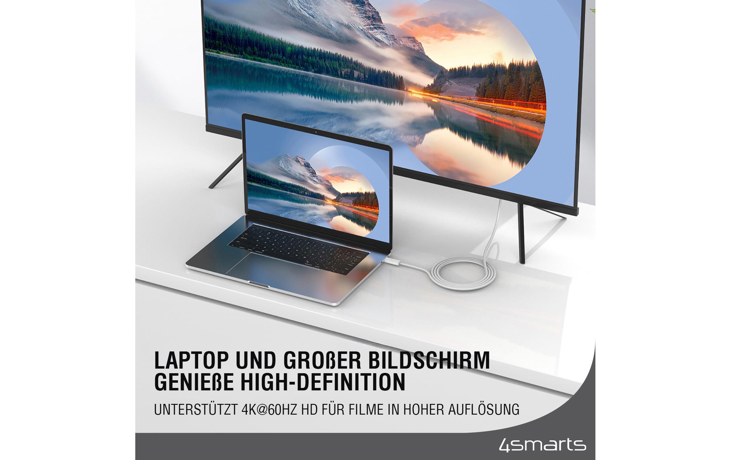 Kabel 4K 60Hz USB Type-C - DisplayPort, 2 mUSB-C auf Display Port Kabel 2m weiss, 4K-Unterstützung, Case Friendly