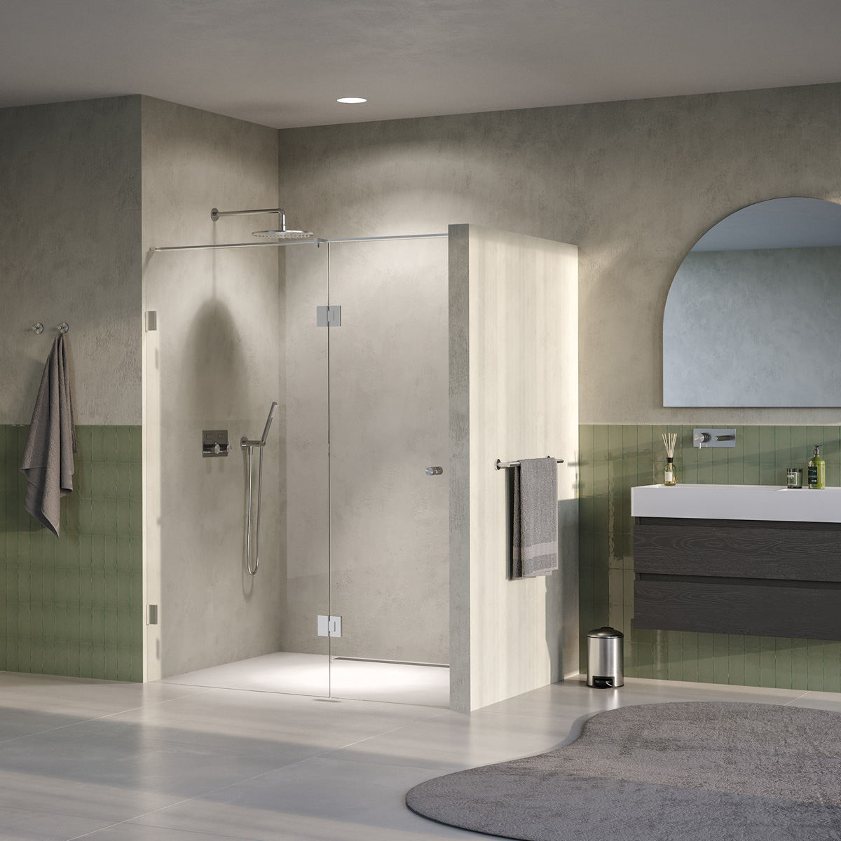 Brauer Void Carving profielloze nisdeur 160cm met draaideur 70cm aan glas RVS geborsteld PVD