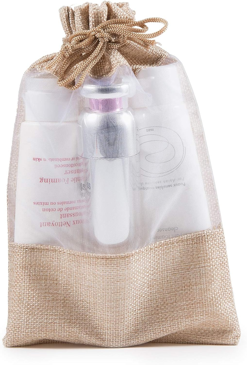 (10er Set) 23x16cm Jute Geschenk Beutel Gift Bag mit Kordelzug / Sichtfenster - Natur