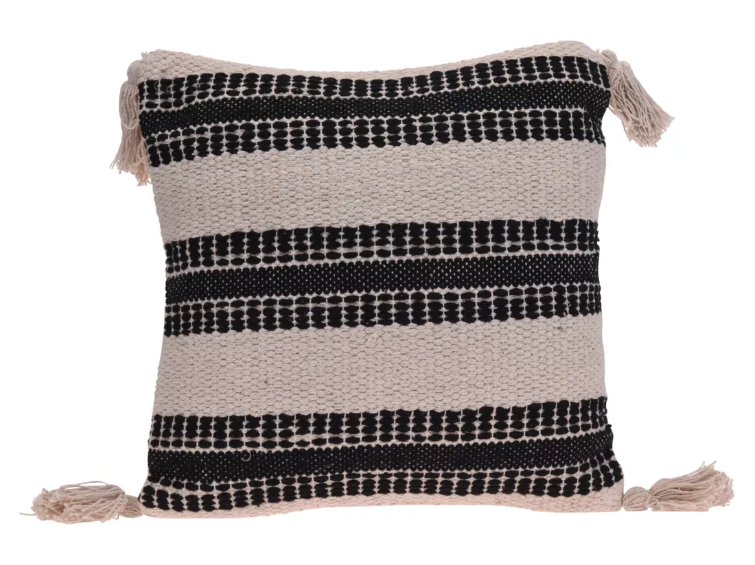 Coussin de Canapé Décoratif en Coton Beige Noir