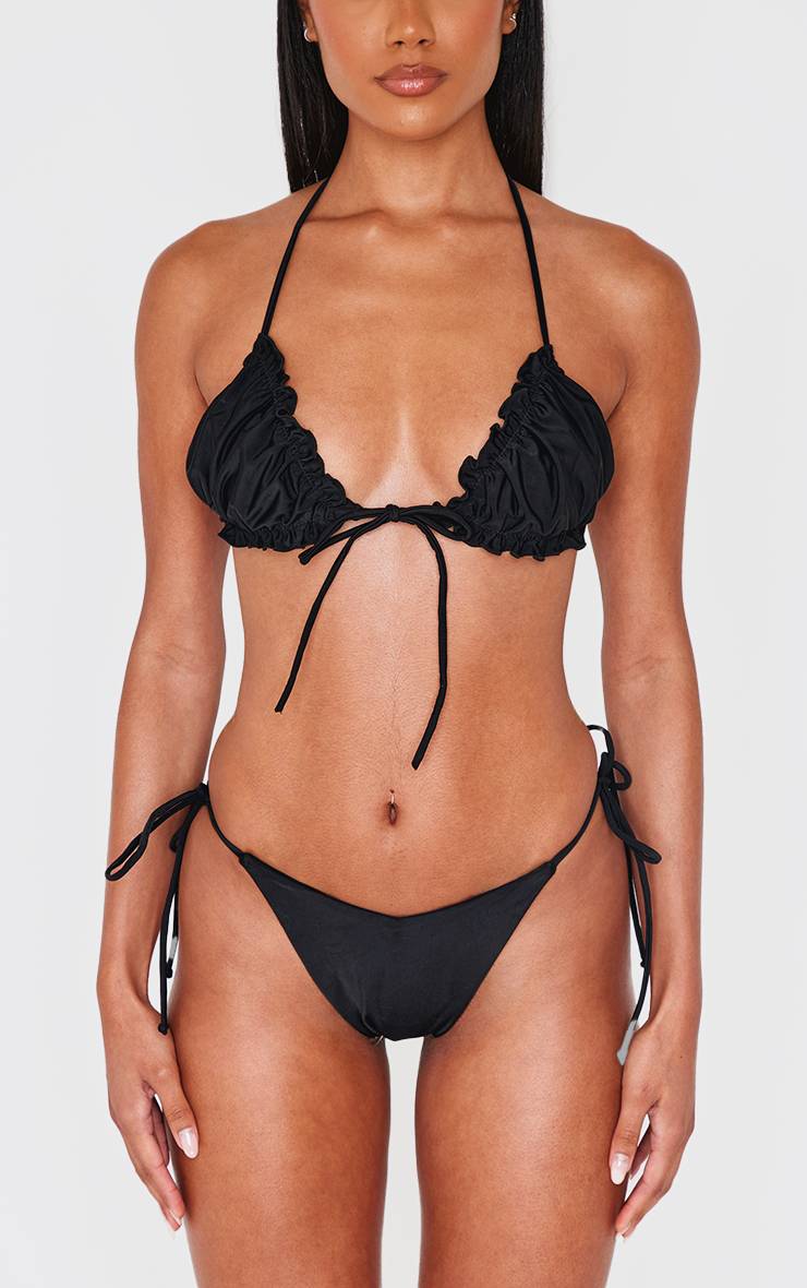 Noir Bas De Bikini Blanc À Liens Latéraux Et Décolleté En V